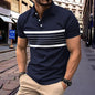Summer V-neck Button Striped All-matching T-shirt