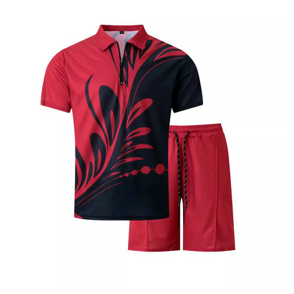 Men's Leaf Printed Short-sleeved Shorts
