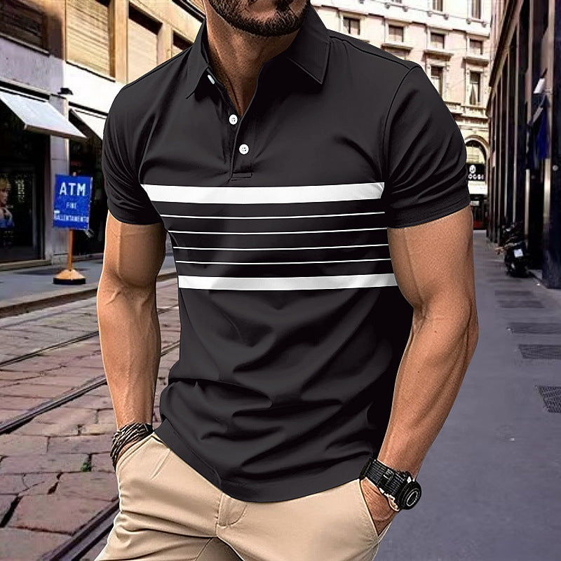 Summer V-neck Button Striped All-matching T-shirt