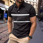 Summer V-neck Button Striped All-matching T-shirt