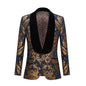 Men's Jacquard Suit Top Black Flannel Collar
