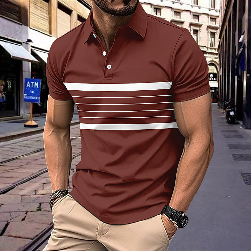 Summer V-neck Button Striped All-matching T-shirt