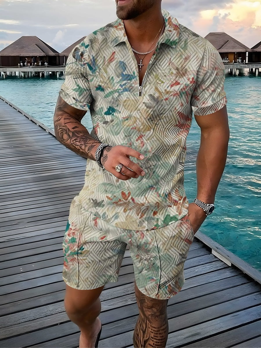 Polo Shirt Suit Lapel Short Sleeve Shorts Casual Men's