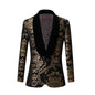 Men's Jacquard Suit Top Black Flannel Collar