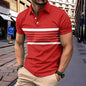 Summer V-neck Button Striped All-matching T-shirt